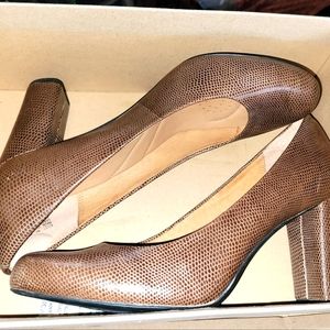 Clark's Brown Leather Snakeskin Patterned Heels